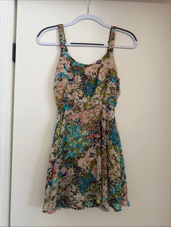 Dresses & Skirts - Floral Sleeveless Mini Dress in Teal & Pink